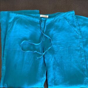 Original Collection Linen Teal Cropped Pants patch pockets size medium